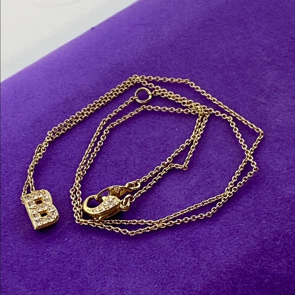💛 Classic Gold Plated CZ Initial 'B' Necklace - Picture 8 of 8